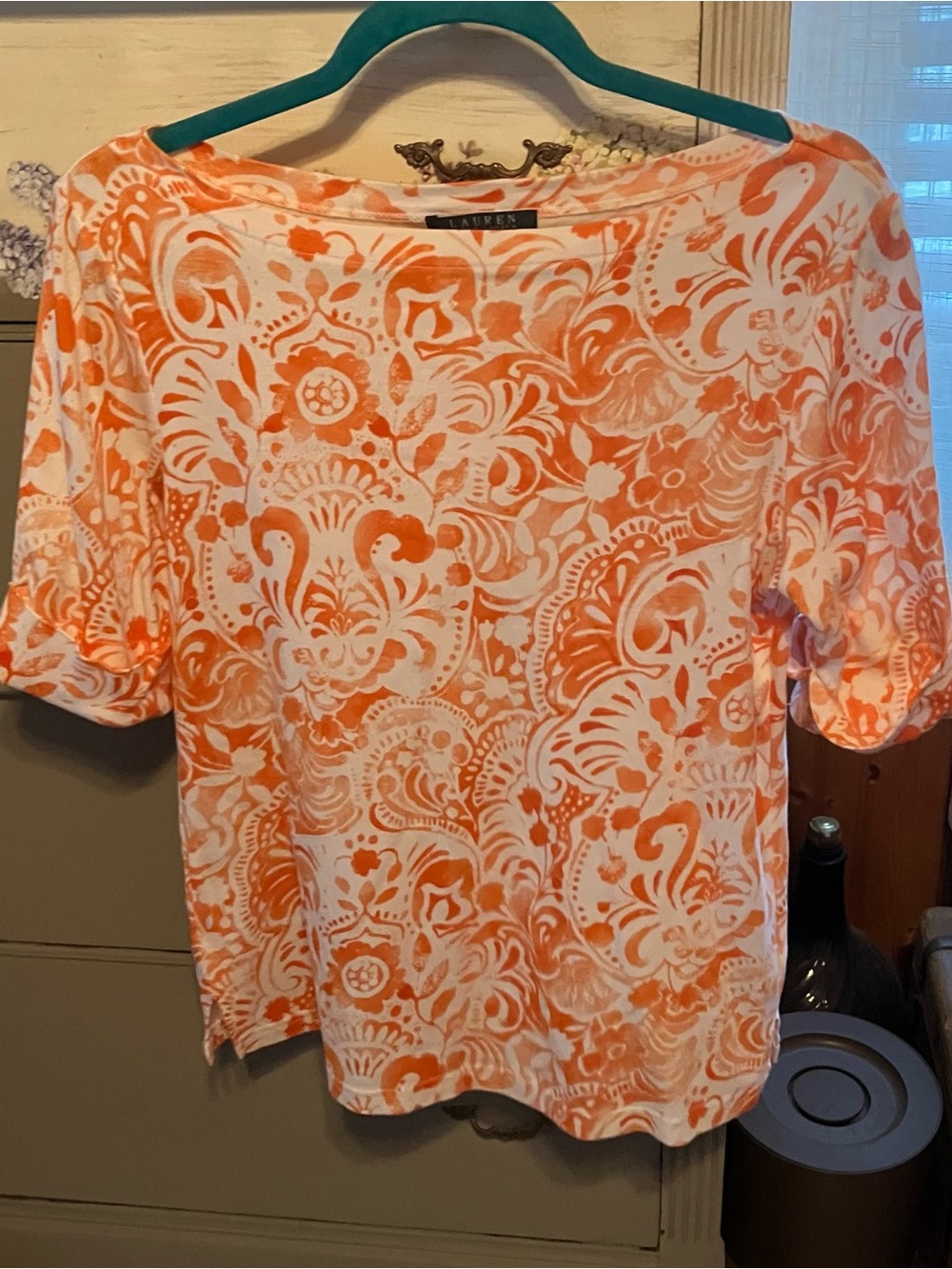 Ralph Lauren White Tee with Orange Floral Swirl Print